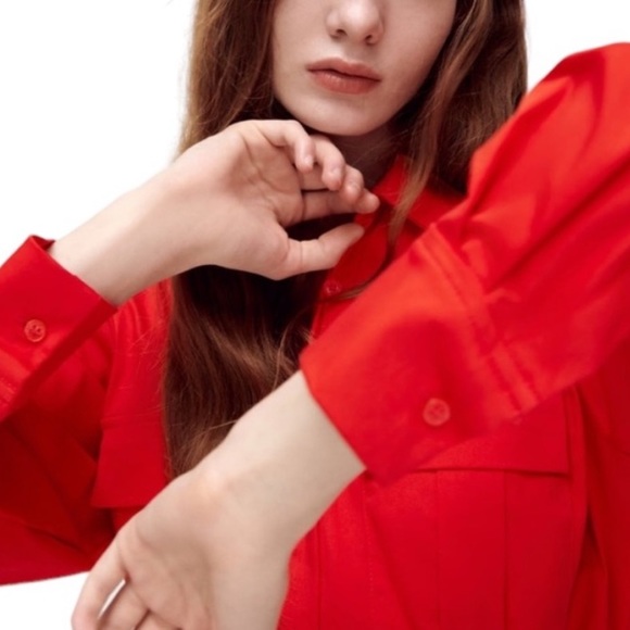 New ZARA POPLIN SHIRT RED DRESS - Picture 10 of 14